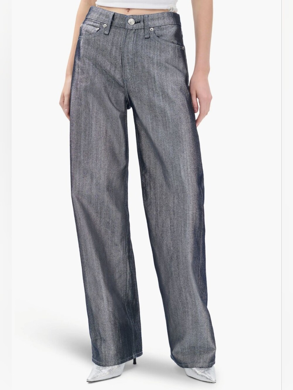 Rag & Bone Indigo Lurex Logan Wide Leg Mid- Rise Jeans. Size 27